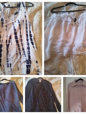 5 Womens size Medium tops blouses Pink White Blue H&M Mossimo NY&Co B.L.E.U. lot